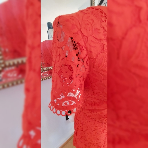 Nwt, Karl Lagerfeld Flounce Hem Embroidered Hot Red Party/Spring dress, Size 12 - Picture 2 of 6